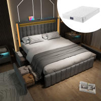 140x200 cm Cama Doble Cama de almacenamiento Marco de Cama, base de listones de Madera, gris (with colchón) - details 5