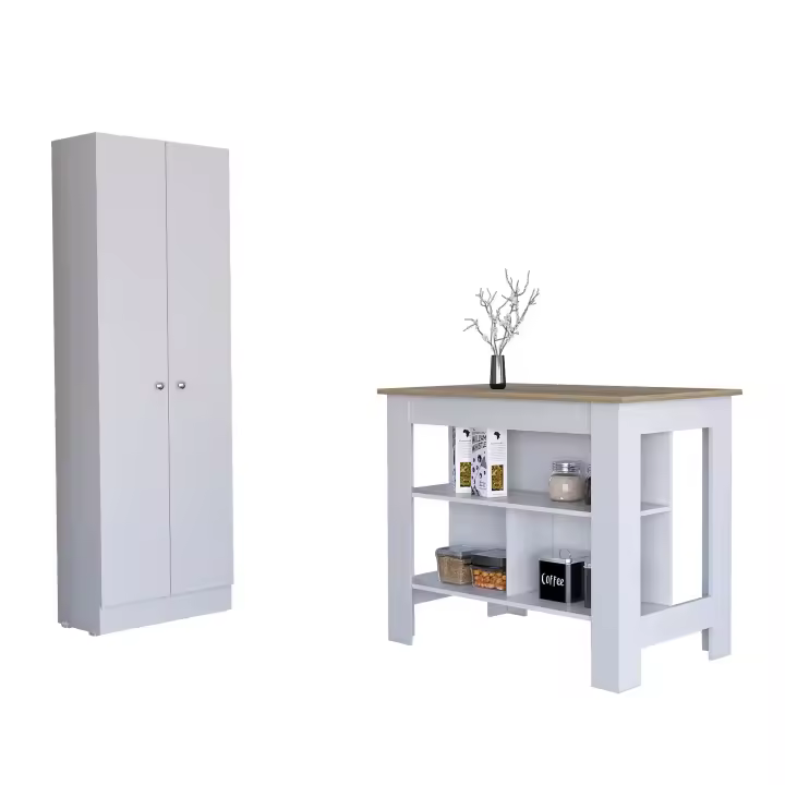 TUHOME Conjunto Charlotte de Cocina, Isla de Cocina + Armario Multiusos, Blanco / Duna - 1