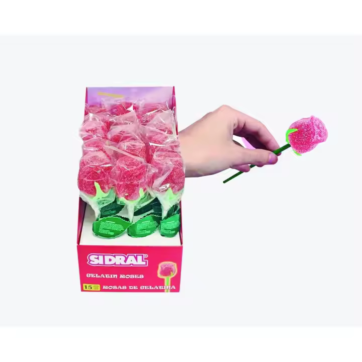 SIDRAL - Rosas Pectina pack de 15 Rosas dulces - Golosinas en forma de Rosas, Rosas comestibles, Golosinas para San Valentín - Rosas de Gelatina Dulce - 1