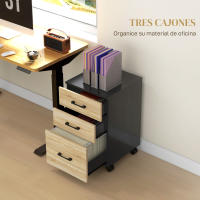 HOMCOM Cajonera de Oficina Mueble Archivador con 4 Ruedas 3 Cajones para Tamaño A4 Carta para Estudio Salón 40x42x65 cm Roble y Negro - details 3