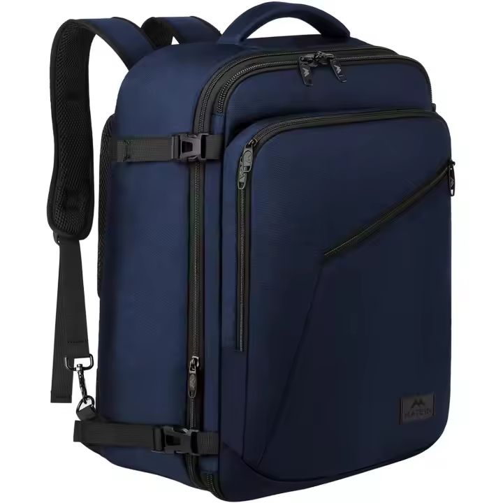 Mochila Cabina 50x35x20, Mochila Viaje Cabina Avion Expandible Travel Backpack Multifuncional Correas Ocultables Impermeable Equipaje de Mano para Hombre y Mujer Viaje Negocios Trabajo, Azul - 1