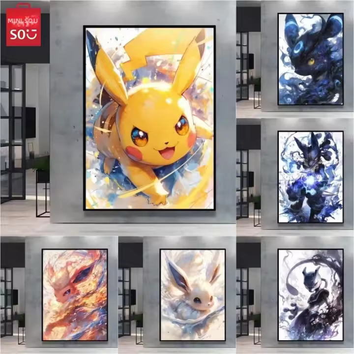 Póster De Pared De Lienzo Clásico MINISO Anime Pokemon Pikachu Regalos Para Niños Arte Cool Pintura Eeveelution Decoración Para Dormitorio - 1