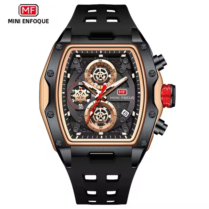 Reloj De Cuarzo MINI FOCUS Para Hombres Multifuncional De Lujo Casual Resistente Al Agua Cronógrafo De Pulsera Con Correa De Silicona 0473G - 1