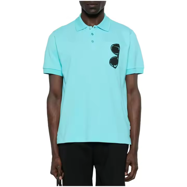 Polo MOSCHINO de Manga Corta y Bolsillo con Estampación de Gafas de Sol Color Turquesa - 1