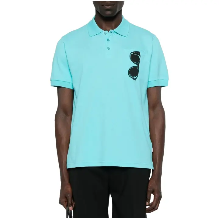 Polo MOSCHINO de Manga Corta y Bolsillo con Estampación de Gafas de Sol Color Turquesa - 1