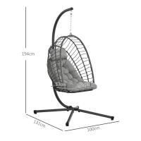 Outsunny Silla Colgante de Ratán Sillón Colgante Plegable con Cojín Reposacabezas y Marco de Acero Carga 100 kg para Interior y Exterior Gris Oscuro - details 2