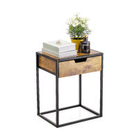 ARISE SHOP-Mesita de Noche de Madera y Metal,Mesa Auxiliar con Cajon,para Dormitorio, salón,Fácil Montaje,Marrón y Negro 40x30x68cm - details 2