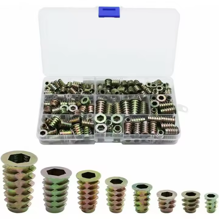 Tuercas de inserción hexagonales de aleación de zinc, tuercas roscadas de rosca externa para kit de herramientas de tuercas de muebles de madera RTGPT, 230 piezas - 1
