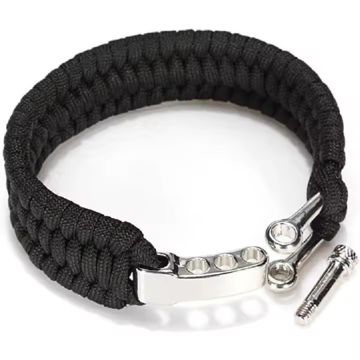 Pulsera de supervivencia Paracord al aire libre, pulsera de rescate de emergencia con hebilla ajustable para viajes, camping y senderismo, acero inoxidable - 1