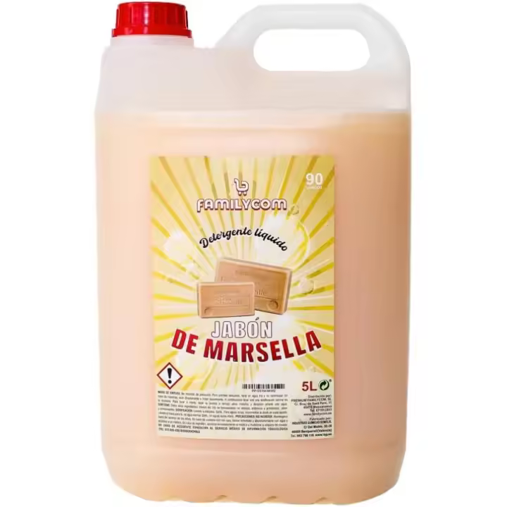 FAMILYCOM. Detergente Lavadora Liquido Profesional Marsella Colores Jabon Tradicional, 5 Litros. - 1