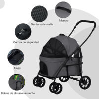 PawHut Carrito para Perros 2 en 1 Cochecito para Perros Plegable Cochecito para Mascotas con 2 Correas de Seguridad Cojín y Marco de Acero - details 6
