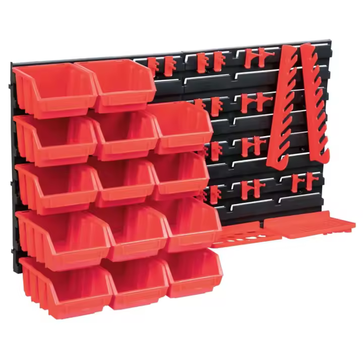 vidaXL Kit de cajas de almacenaje 39 pzas paneles de pared rojo negro - 1