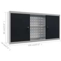 vidaXL Armario de herramientas de pared industrial metal gris y negro - details 7
