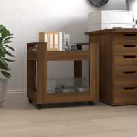 vidaXL Carrito de escritorio madera contrachapada 60x45x60 cm en color Blanco/Blanco brillante/Roble ahumado y más | estructura resistente ideal para salón dormitorio o estudio - details 3