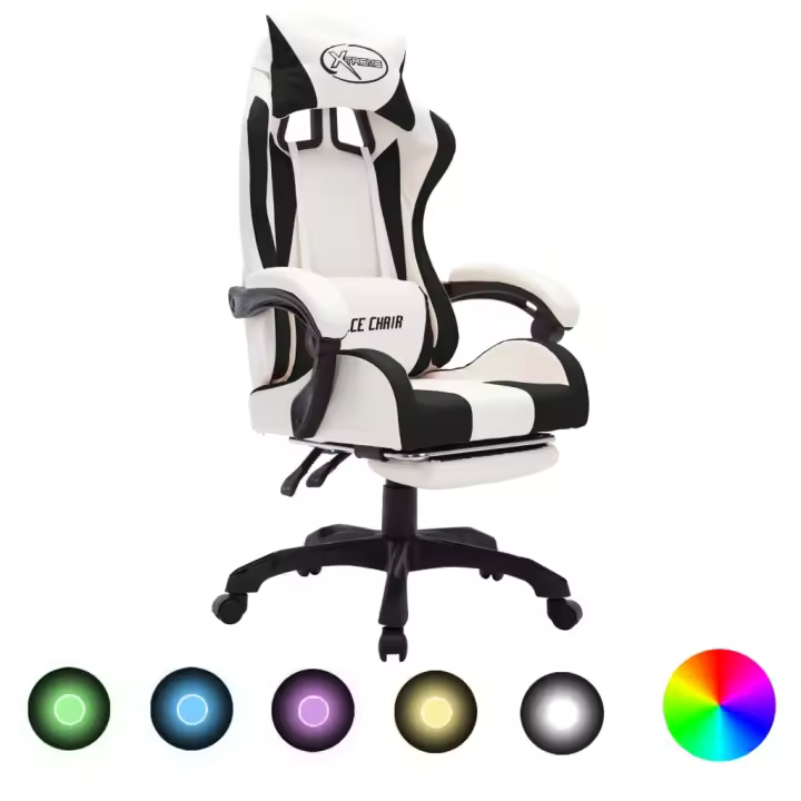 Silla Gaming con Lices LED RGB Cuero sintético Negro y Blanco - 1