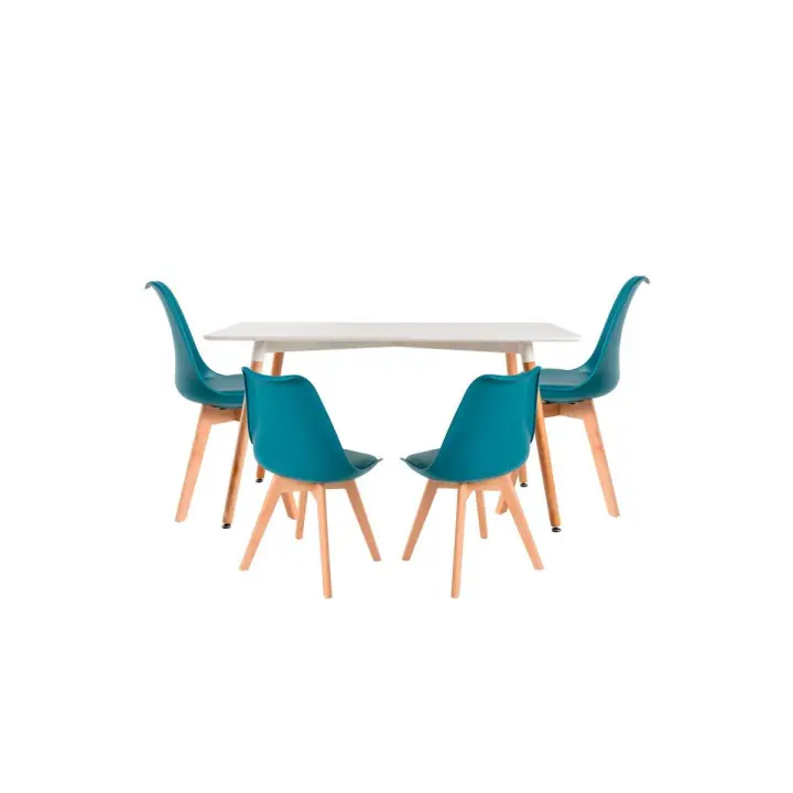 Conjunto Mesa Tower Rectangular 120 x 80 cm Blanca y Pack 4 Sillas Synk Basic - Verde azulado - 1