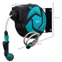 DURHAND Carrete para Manguera Retráctil 10m con Cabezal Multifuncional Sistema de Enrollado Automático con Bloqueo Conector de 1m para Jardín Césped 28x14x34 cm Negro y Verde - details 2