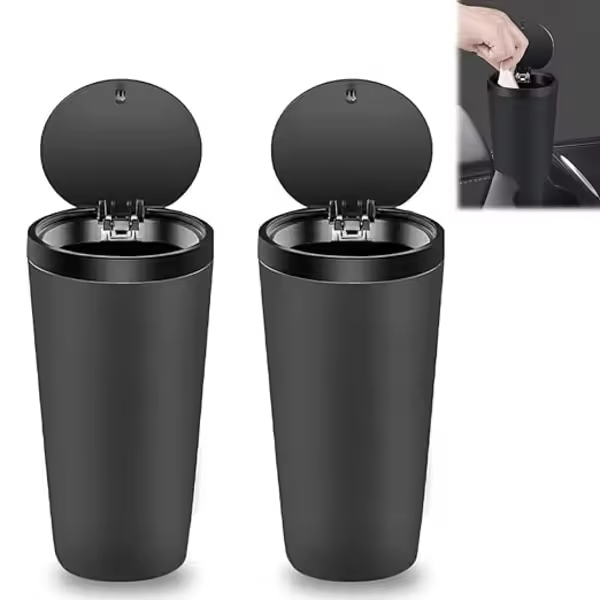 Mini bote de basura para vehículo con tapa: 2 botes de basura portátiles para automóvil de 800 ml, para automóvil - 1