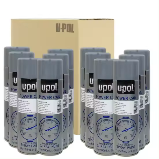 DISPIVAL 12 x AEROSOL U-POL POWER CAN PCAS PLATA LLANTAS 500 ML - 1