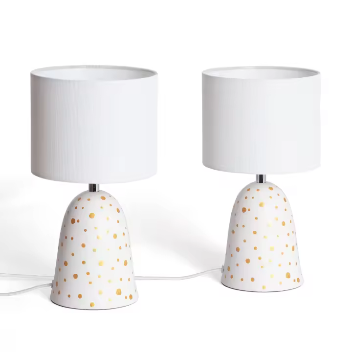 LEDKIA LIGHTING - Lámparas de Mesa Cerámica y Tela | Pack de 2 | Compatible con Bombillas E27 | Estilo Mediterráneo | Decoración Interior, Marfil, Tela, Cerámica - 1