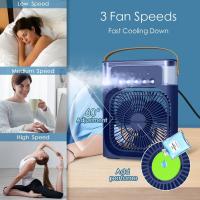 Ventilador portátil de aire acondicionado, enfriador de aire alimentado por USB, humidificador, 7 LED, pequeño con 3 velocidades, ventilador de refrigeración ultrasilencioso para familia, viajes, - details 5