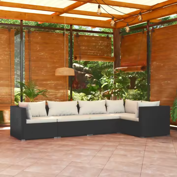vidaXL Set de muebles de jardín 5 pzas y cojines ratán sintético negro - 1