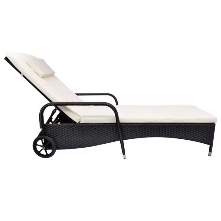 vidaXL Tumbona con cojín y ruedas ratán sintético Negro, Marrón, Sillas de Exterior Ideal para jardín, playa, piscina, terraza Tumbona Piscina Tumbonas Playa Tumbonas Jardín Exterior - 1