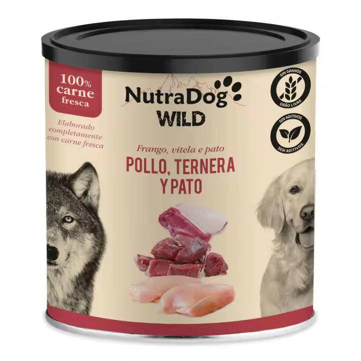 Lata de pollo, ternera y pato para perros NutraDog WILD 800g 8 LATAS - 1