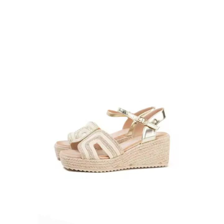 Lyla Wang Sandalias doradas con cuña de esparto, diseño con strass y correa  con hebilla ajustable - 1