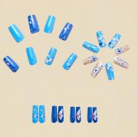 24pcs/set Uñas Postizas Largas Medias Falsas De Cuadrado Ballet Con Flores Y Mariposa Azul Verde Para La Temporada De Primavera Y Verano - details 37