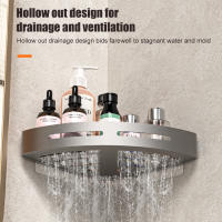 Cesta De Almacenamiento Para Inodoro No Perforada Tripode De Aluminio Montado En La Pared Para Esquina De Lavabo Y Baño - details 2