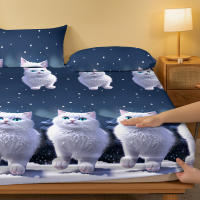 Sábana De Cama Con Patrón De Gato Blanco De Ojos Azules Mate 1 Pieza Cobija Para Dormitorio Hecha De Poliéster 100% - details 3