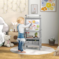 AIYAPLAY Pizarra Infantil Caballete de Pintura para Niños 3 en 1 Pizarra de Doble Cara Magnética con Rollo de Papel y Cestas de Almacenamiento Gris - details 1