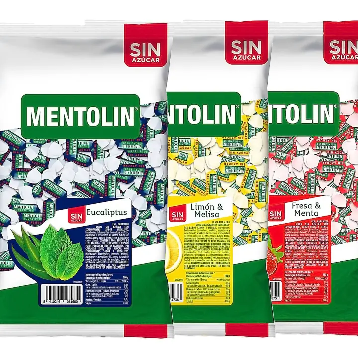 MENTOLIN PACK 3 Kg caramelos sin azúcar garganta Eucaliptus & Limón Melisa & Fresa Menta - 1
