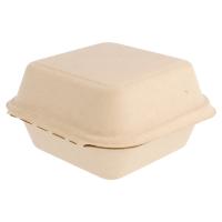 Envase concha para hanburguesa de caña de azucar (bagazo) compostable y biodegradable con cierre color natural/beige Bioloza 15 x 15 X 8 cm - 50 uds - details 2