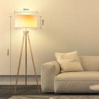 Aigostar lampara de pie salon vintage de madera trípode, lampara de pie con pantalla de lino e interruptor de pie, compatible con bombillas E27(Max.60W), madera maciza, estilo nórdico - details 0