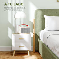 HOMCOM Mesitas de Noche de 2 Piezas Mesillas de Noche para Dormitorio con Cajones y Asas de Bambú Mesas Auxiliares para Salón Roble - details 0
