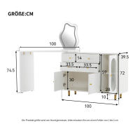 Toque, juego de tocador con Espejo E iluminación, tablero eschamoteable, Izquierda y derecha sustitolibles, iluminación LED de 3 Colores, dimensiones: A100/H74,5/D40 cm (taburete no incluido) - details 6