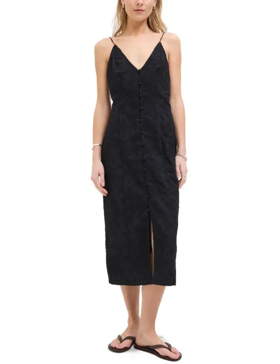 Vestido JJXX Mika midi negro bordado botones para mujer - 1