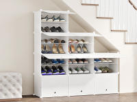 Gran Zapatero Armario Apilable, Zapatero Entrada Recibidor, DIY Estanteria Zapatos Multifuncional, Material Ecológico Armario Zapatero, Fácil Limpiar Mueble Zapatero, 2 x 8, Lechoso - details 2