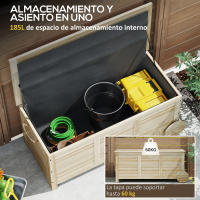 Outsunny Baúl de Almacenaje Exterior 185L Arcón de Jardín de Madera Impermeable con Tapa Abrible 2 Ruedas Cuerdas de Lino Bisagras Metálicas y Forro Interno 110x50x50 cm Natural - details 3