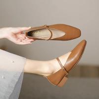 Zapatos Planos De Mujer Elegantes Y Retro Con Hebilla Mary Janes De Punta Cuadrada Rojos Para Primavera Y Otoño Con Suela Suave Y Material De Microfibra - details 2
