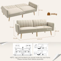 HOMCOM Sofá Cama de 2 Plazas Moderno 173x75x73 cm Sofá Cama Plegable Tapizado en Lino Sintético con Respaldo Ajustable en 3 Niveles y Reposabrazos Desmontables para Salón Oficina Beige - details 2
