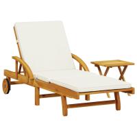 vidaXL Tumbona con cojín y mesa madera maciza de acacia Crema, Gris oscuro, Sillas de Exterior Ideal para jardín, playa, piscina, terraza Tumbona Piscina Tumbonas Playa Tumbonas Jardín Exterior - details 1