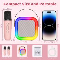 Mini karaoke portátil con altavoz bluetooth, 2 micrófonos inalámbricos y luces LED. 5 Efectos de voz. Perfecto para pasarlo bien en familia, disfrutando tanto niños como adultos. Lukkalia - Kids and Us / LKKMK - details 0