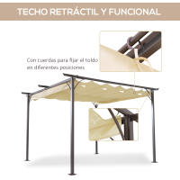 Outsunny Pérgola de Metal Gazebo Cenador para Jardín Patio o Terraza con Techo Retráctil Tela Poliéster Resistente al Agua y UV - details 5