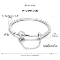 Pulsera De Corazón Rosado En Plata De Ley 925 Con Cadena De Seguridad Estrellada Y Luna Cadena De Serpiente Adecuada Para DIY Joyería Con Encantos Y Cuentas Para Mujer - details 9