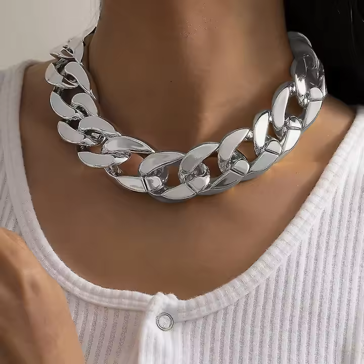 Gargantilla de cadena de eslabones cubanos estilo punk, dorada, ligera, gruesa, ovalada, con eslabones, joyería llamativa de hip hop. - 1
