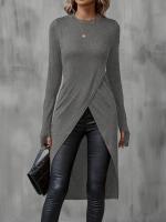 Camiseta Larga De Mujer Para Otoño 2024 Slimming Casual De Manga Regular Suave Algodón Estilo Oficina Longitud Rodilla - details 16
