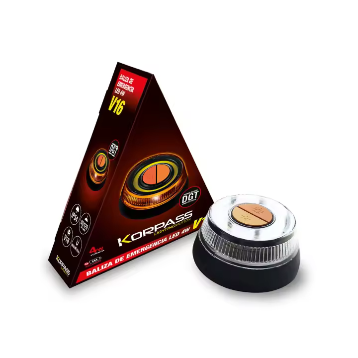 Baliza de Emergencia LED 4W Korpass - Base Magnética - Gran Distancia - Linterna Doble Intensidad - 1